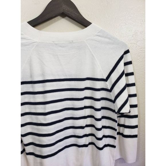 Loft Cotton White Black Crewneck Sweater size S - Picture 4 of 10